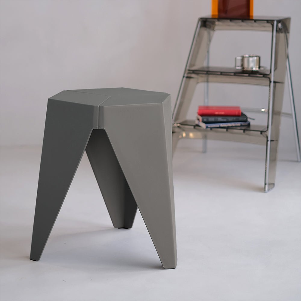 Outdoor Stool Set of 2 Bar Stools Plastic Puzzle Grey