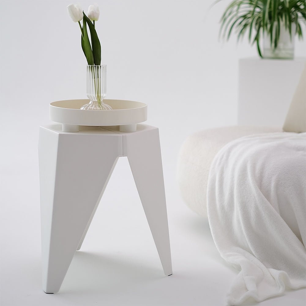 Outdoor Stool Set of 2 Bar Stools Plastic Puzzle White
