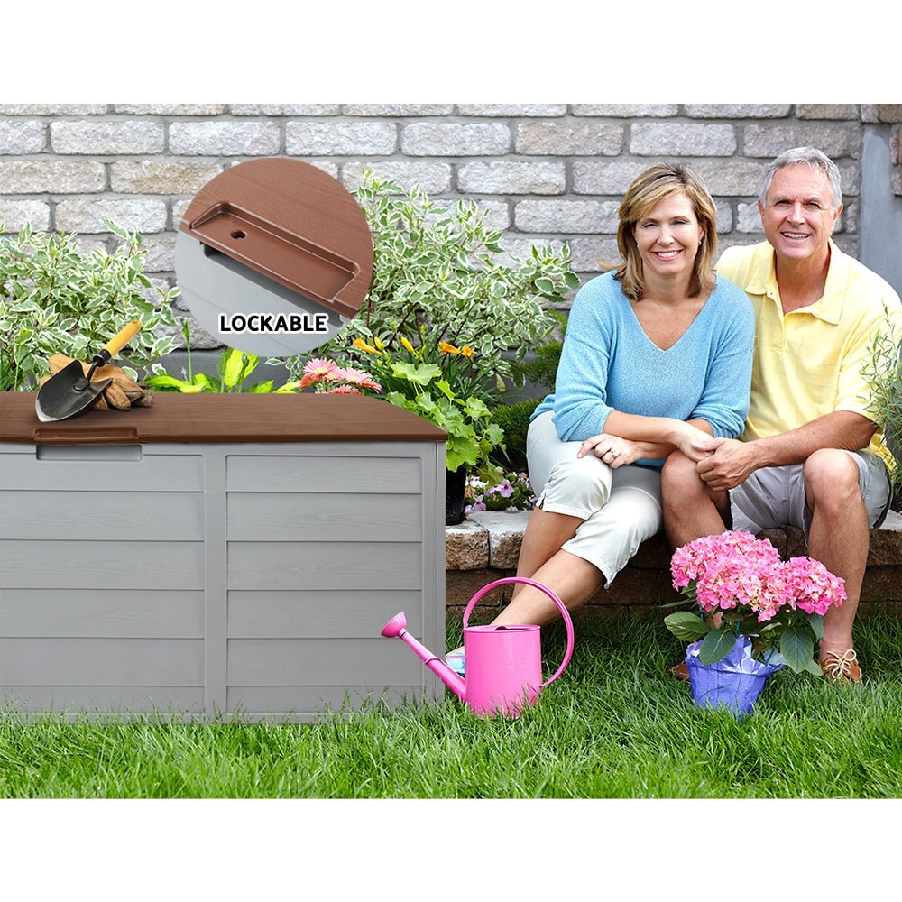 Outdoor Storage Box 290L Lockable Organiser Garden Deck Brown