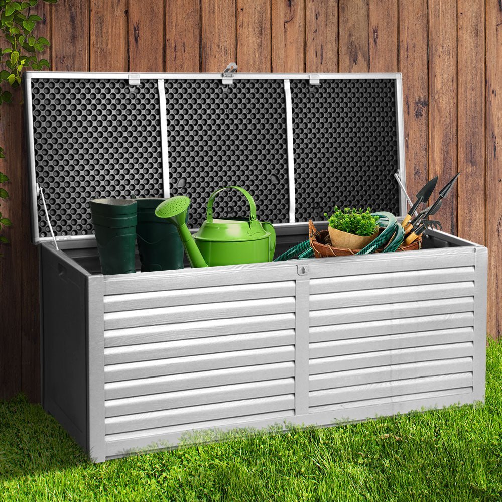 Outdoor Storage Box 390L Container Lockable Toy Deck Garden - Grey