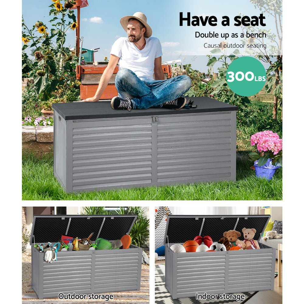 Outdoor Storage Box 490L Container Garden Toy Tool Sheds Chest Grey