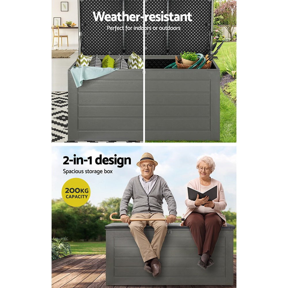 Outdoor Storage Box 680L Container Lockable Garden Bench Tool Shed Grey Black