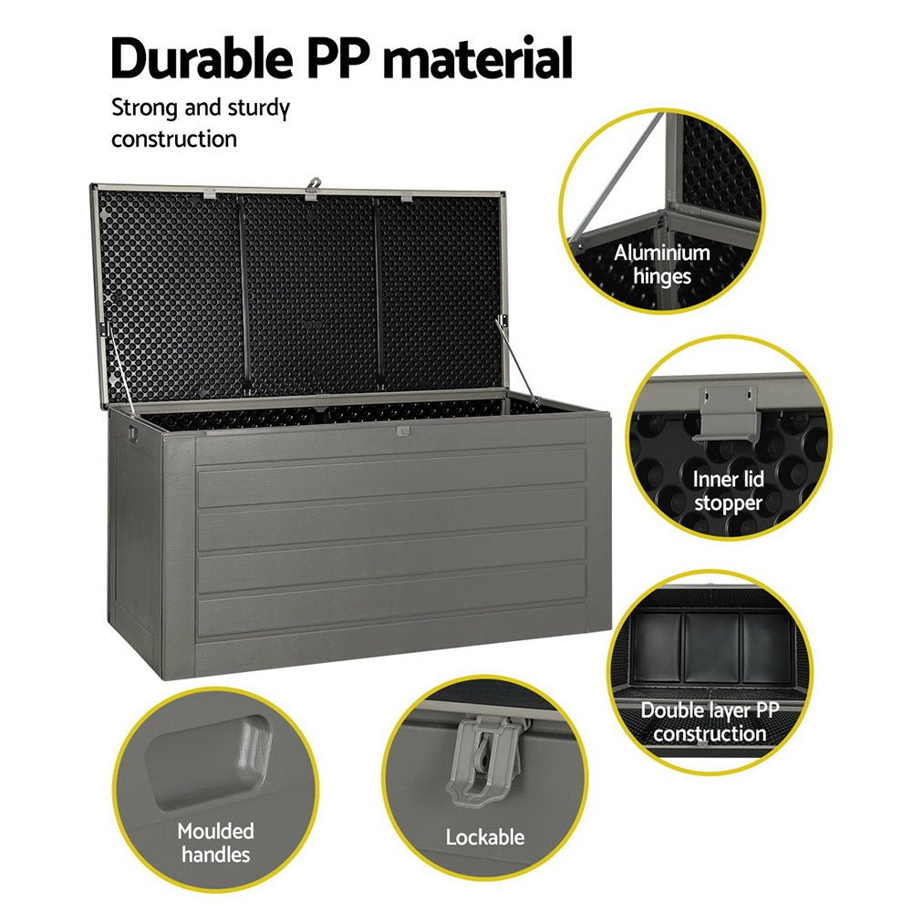 Outdoor Storage Box 680L Container Lockable Garden Bench Tool Shed Grey Black
