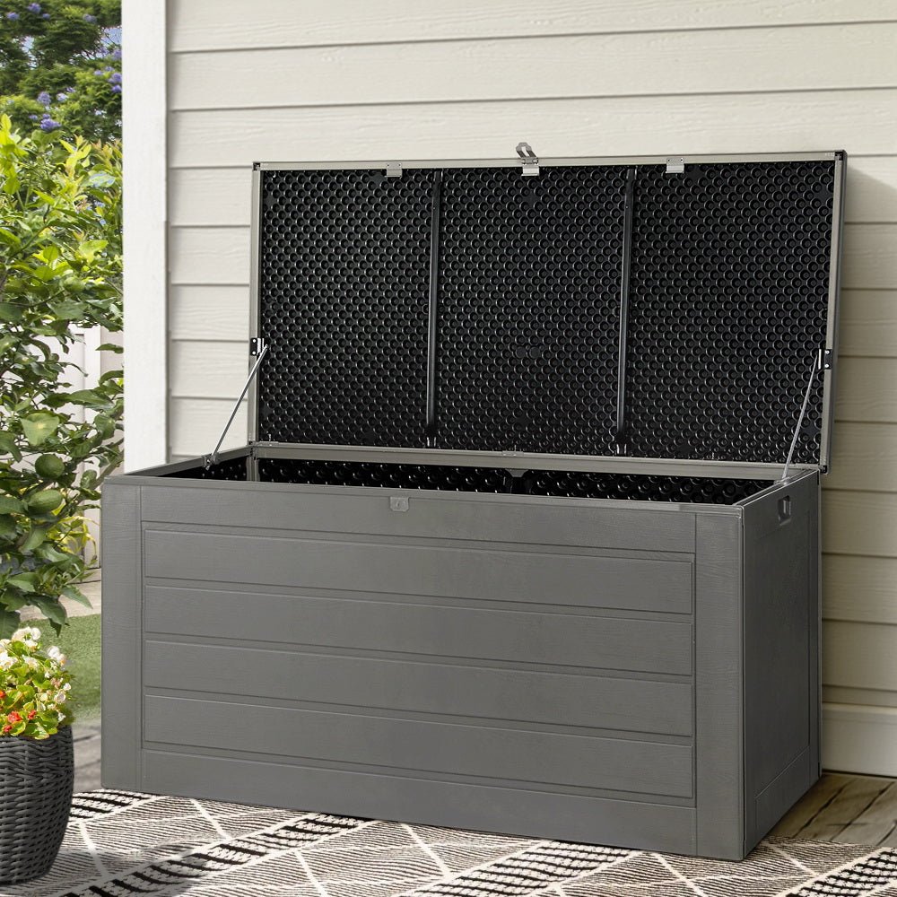 Outdoor Storage Box 680L Container Lockable Garden Bench Tool Shed Grey Black