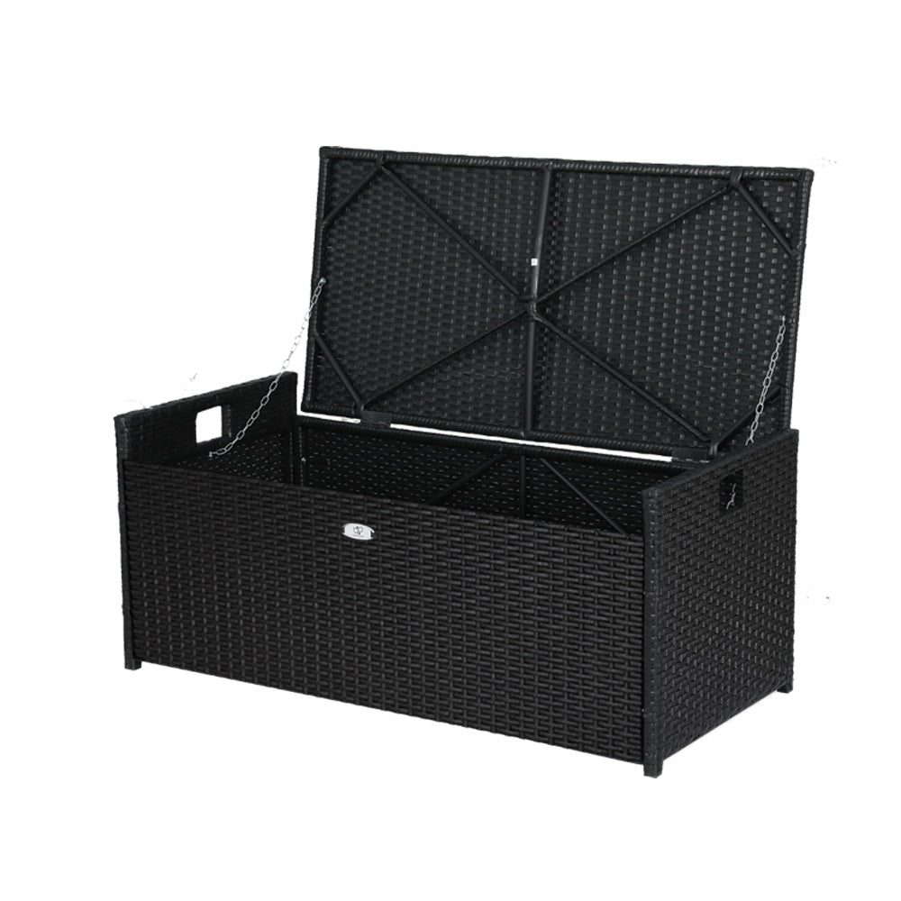 Outdoor Storage Box Bench Seat Wicker Cushion Chair - Black