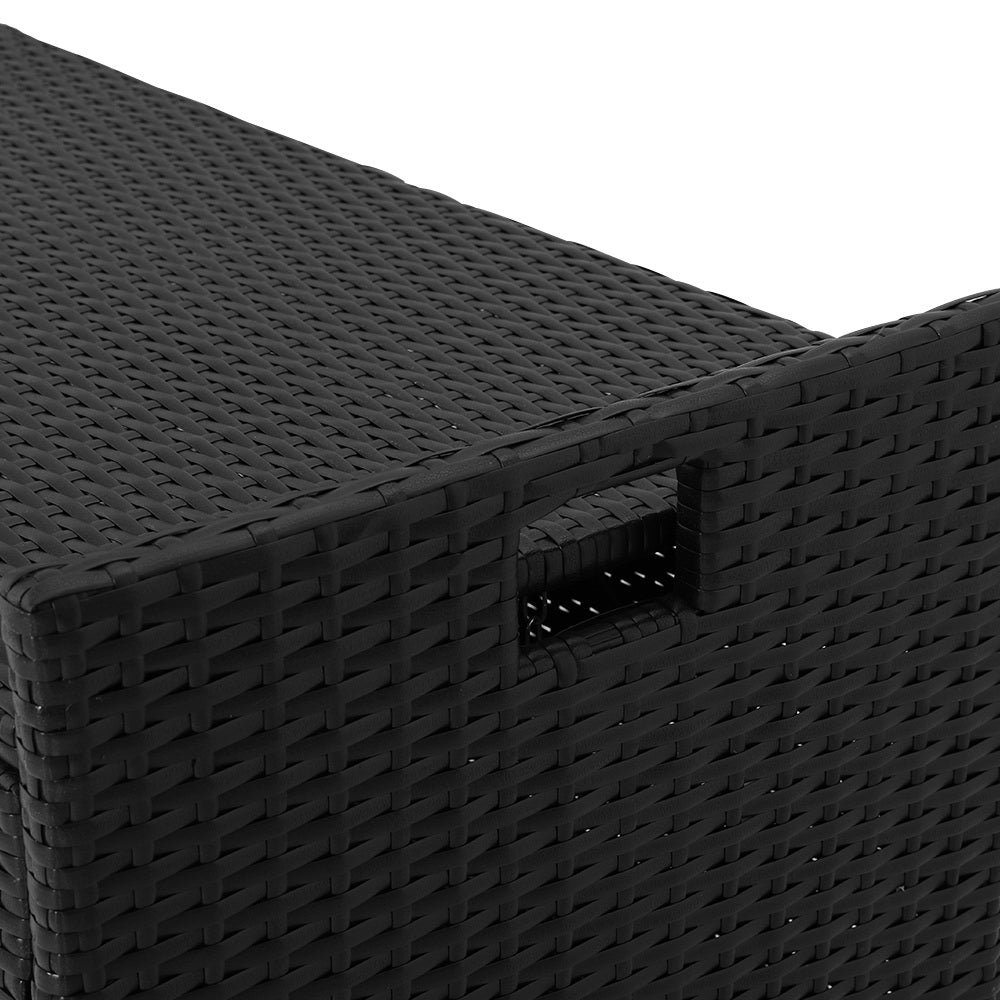 Outdoor Storage Box Bench Seat Wicker Cushion Chair - Black