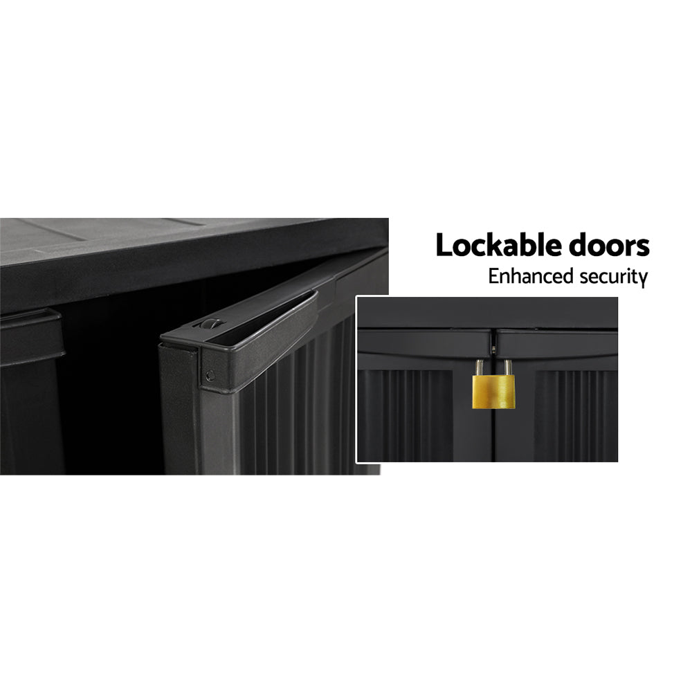 Outdoor Storage Box Cabinet Chest 92cm Lockable Cupboard Black