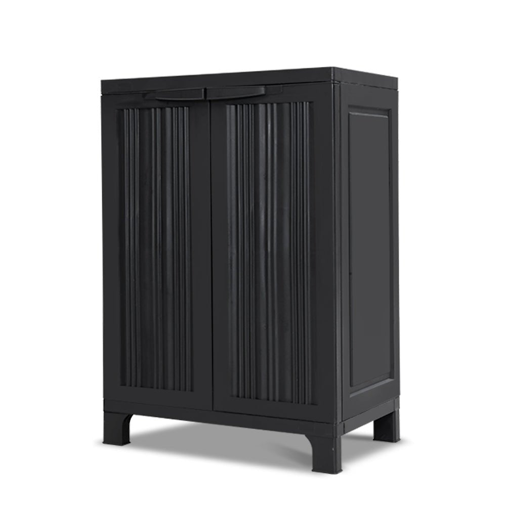 Outdoor Storage Box Cabinet Chest 92cm Lockable Cupboard Black