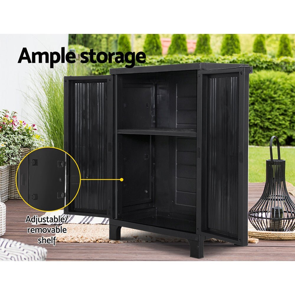 Outdoor Storage Box Cabinet Chest 92cm Lockable Cupboard Black