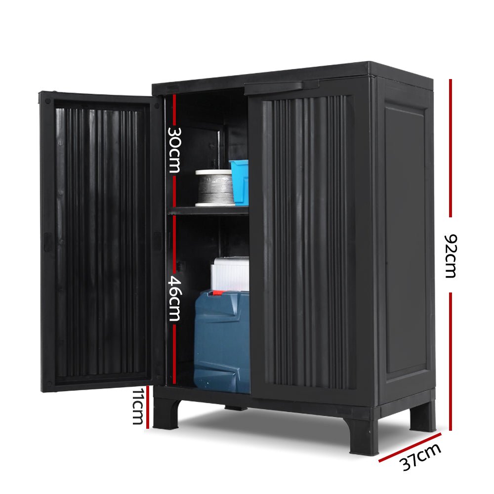 Outdoor Storage Box Cabinet Chest 92cm Lockable Cupboard Black