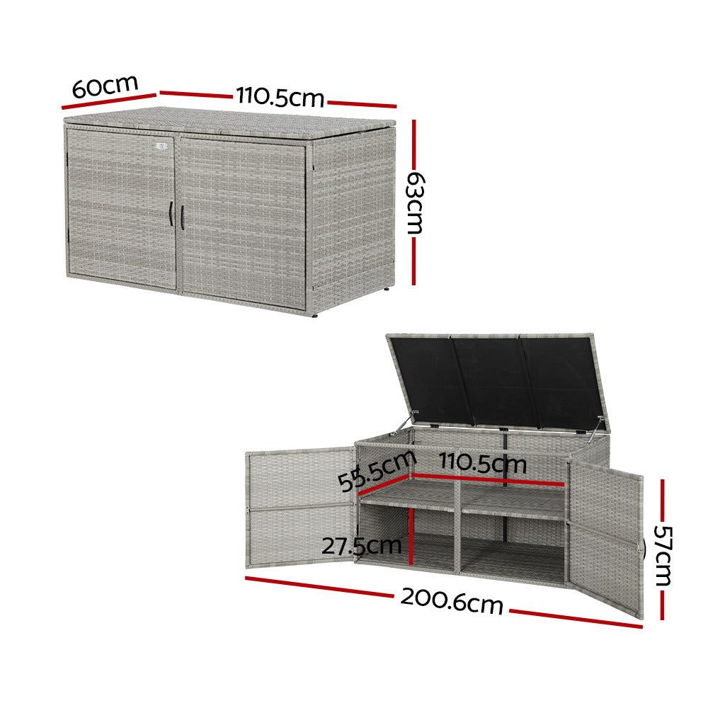 Outdoor Storage Box Cabinet Front and Top Entry Chest Wicker Grey
