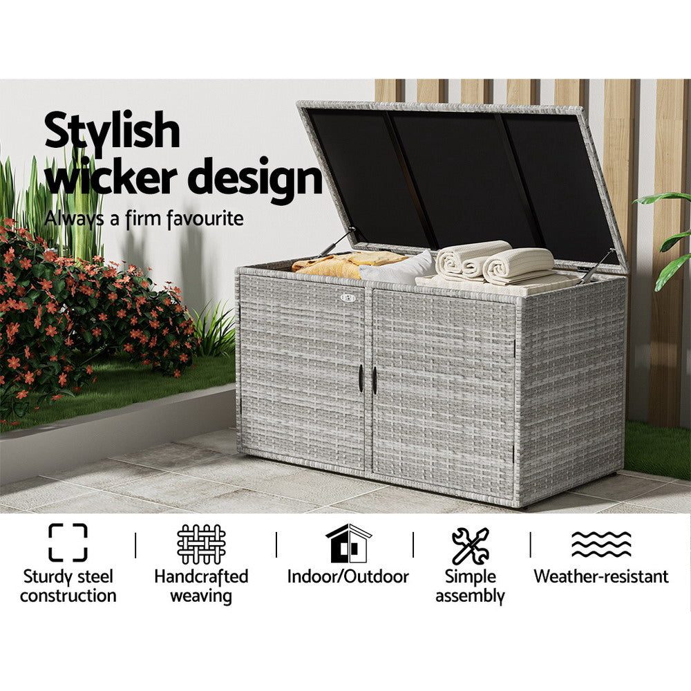 Outdoor Storage Box Cabinet Front and Top Entry Chest Wicker Grey
