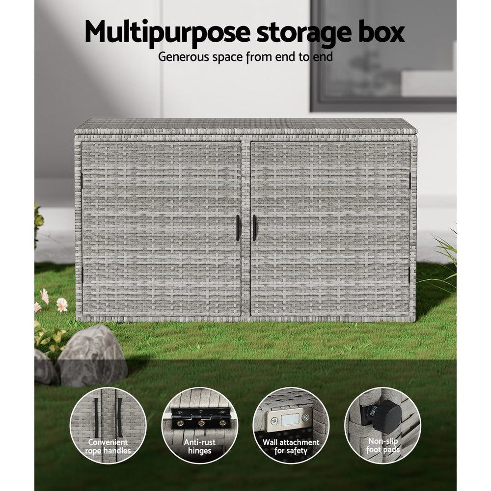 Outdoor Storage Box Cabinet Front and Top Entry Chest Wicker Grey