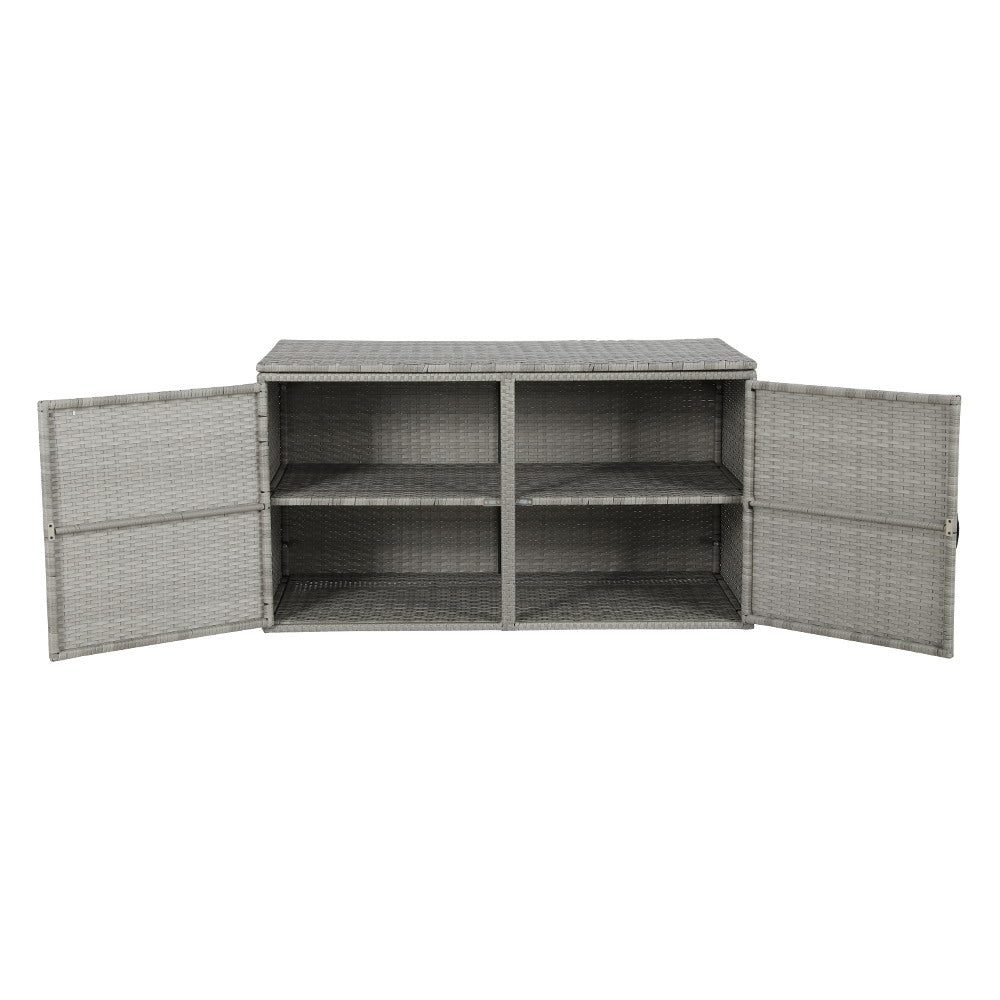Outdoor Storage Box Cabinet Front and Top Entry Chest Wicker Grey