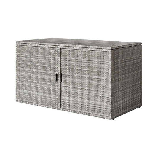 Outdoor Storage Box Cabinet Front and Top Entry Chest Wicker Grey