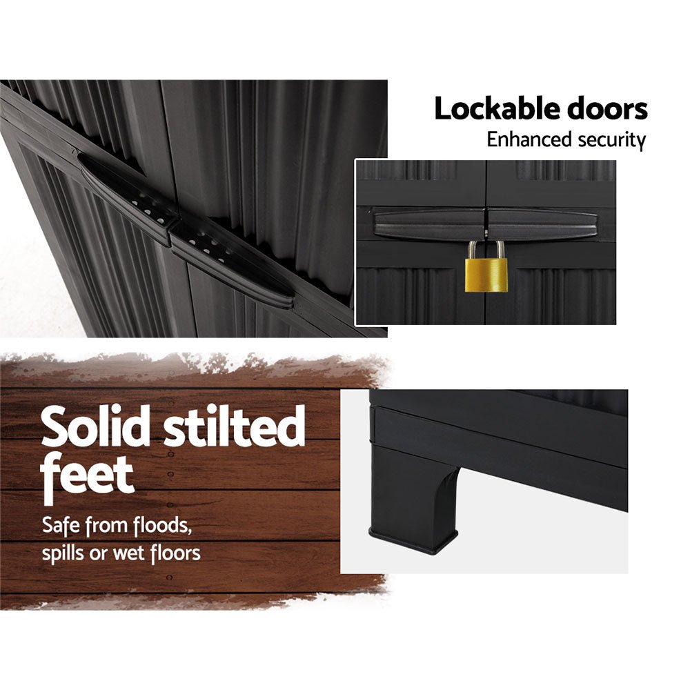 Outdoor Storage Cabinet Gardeon 173cm Box Lockable Cupboard Garage Black