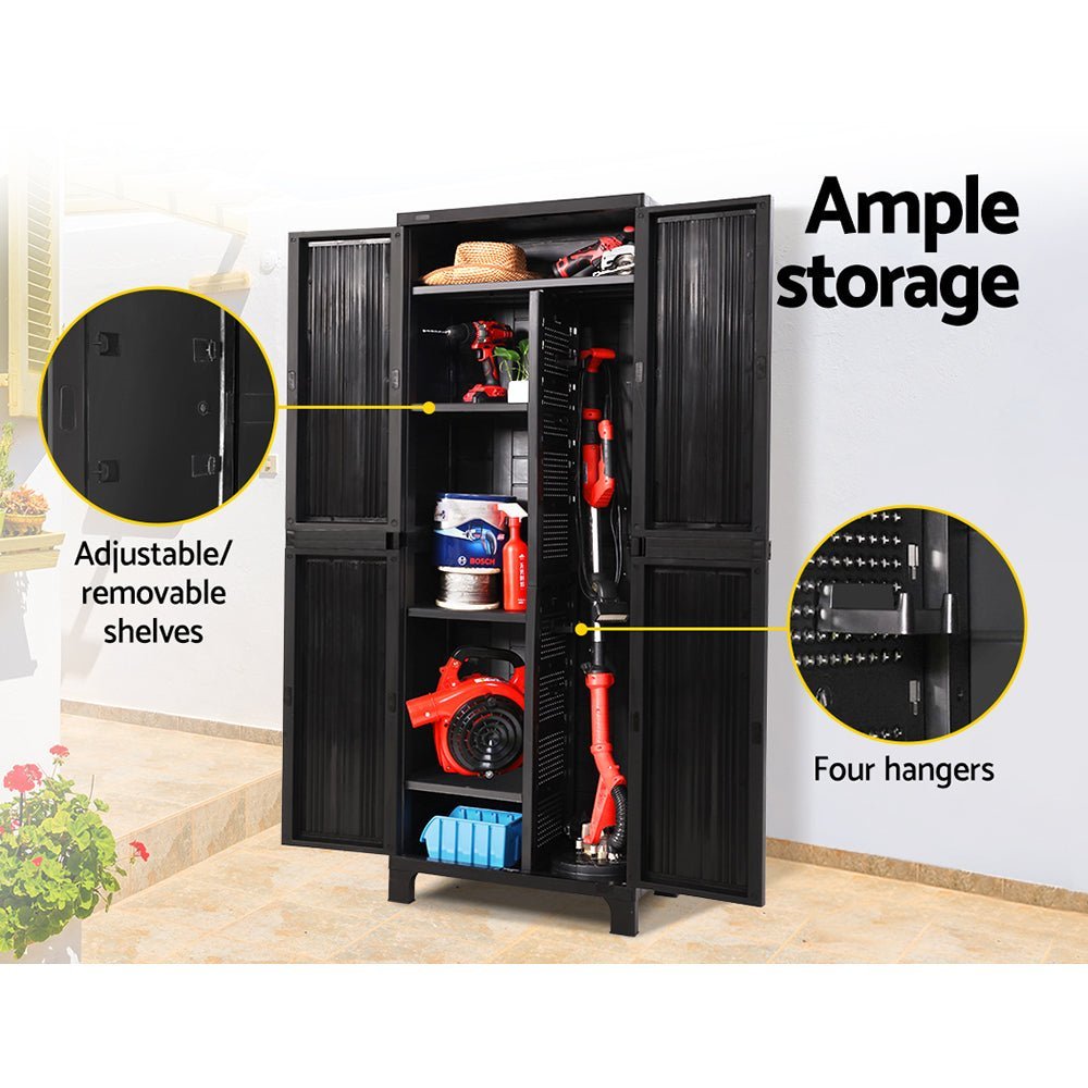 Outdoor Storage Cabinet Gardeon 173cm Box Lockable Cupboard Garage Black