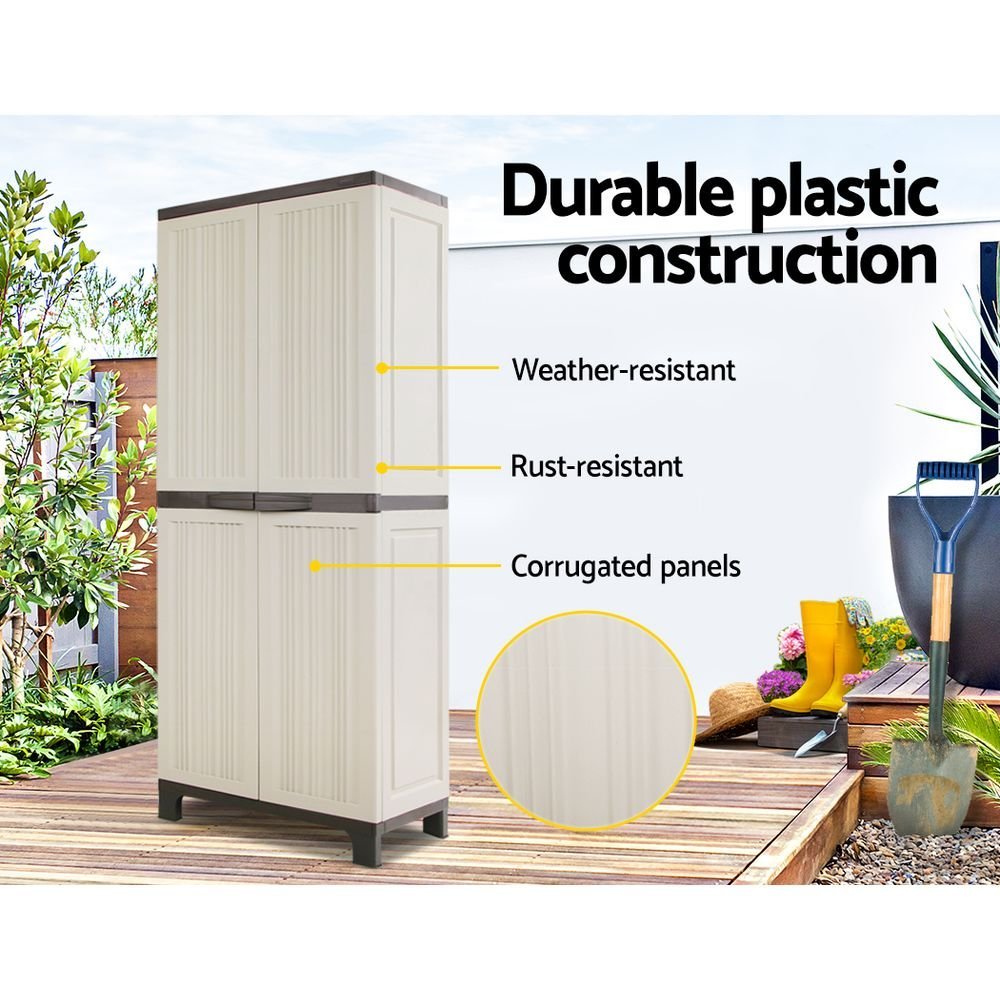 Outdoor Storage Cabinet Gardeon 173cm Box Lockable Cupboard Garage Beige