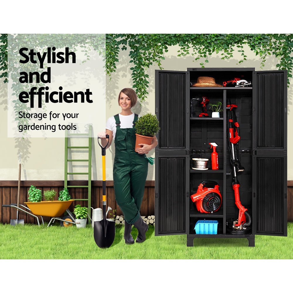 Outdoor Storage Cabinet Gardeon 173cm Box Lockable Cupboard Garage Black