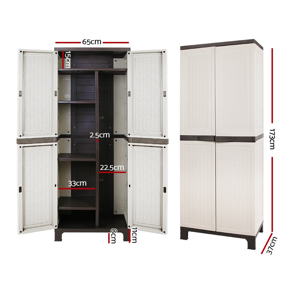 Outdoor Storage Cabinet Gardeon 173cm Box Lockable Cupboard Garage Rattan Beige