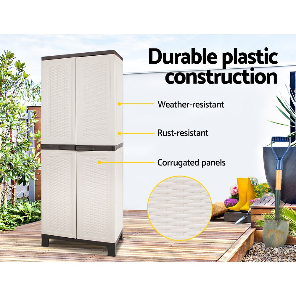 Outdoor Storage Cabinet Gardeon 173cm Box Lockable Cupboard Garage Rattan Beige