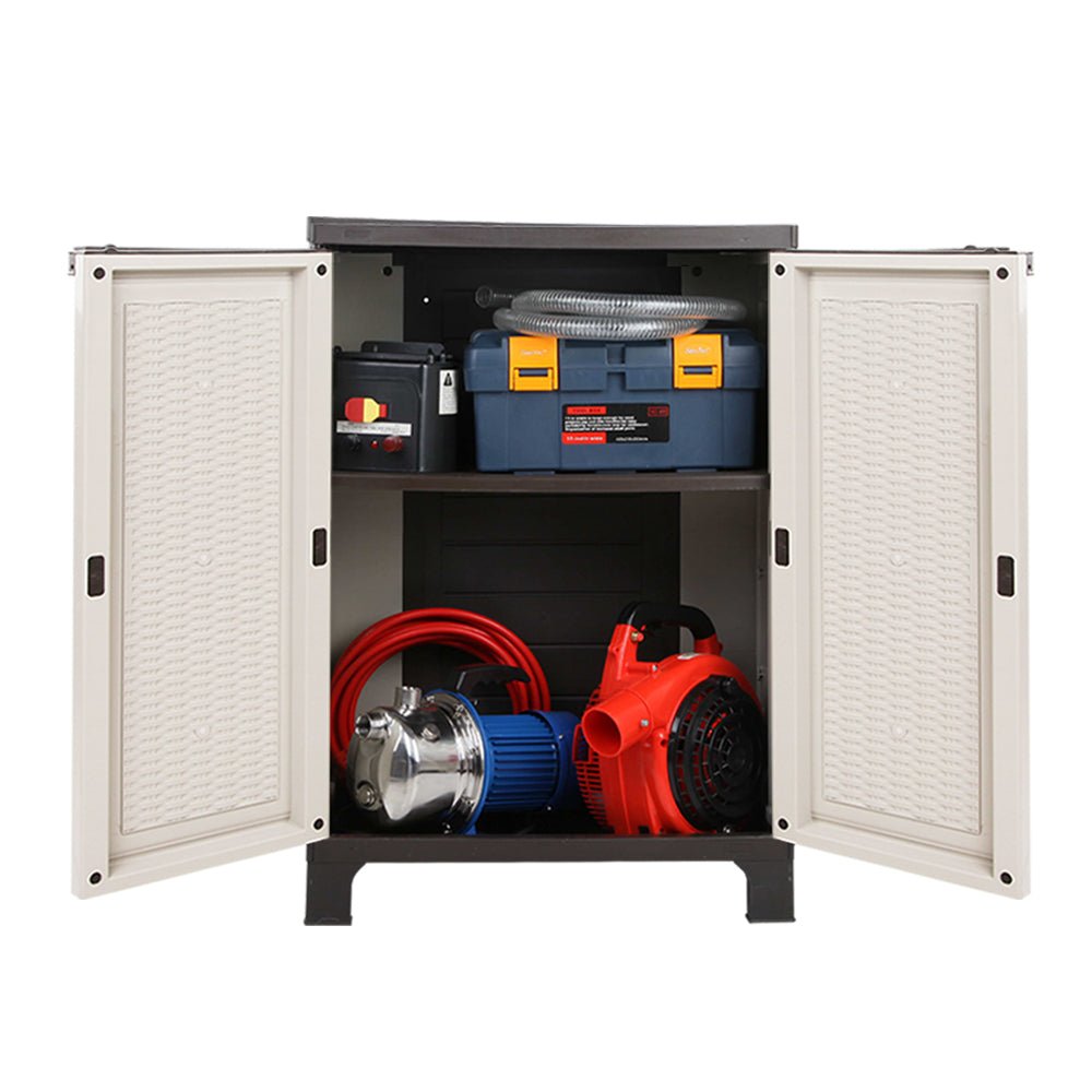 Outdoor Storage Cabinet Gardeon 92cm Box Lockable Cupboard Garage Rattan Beige