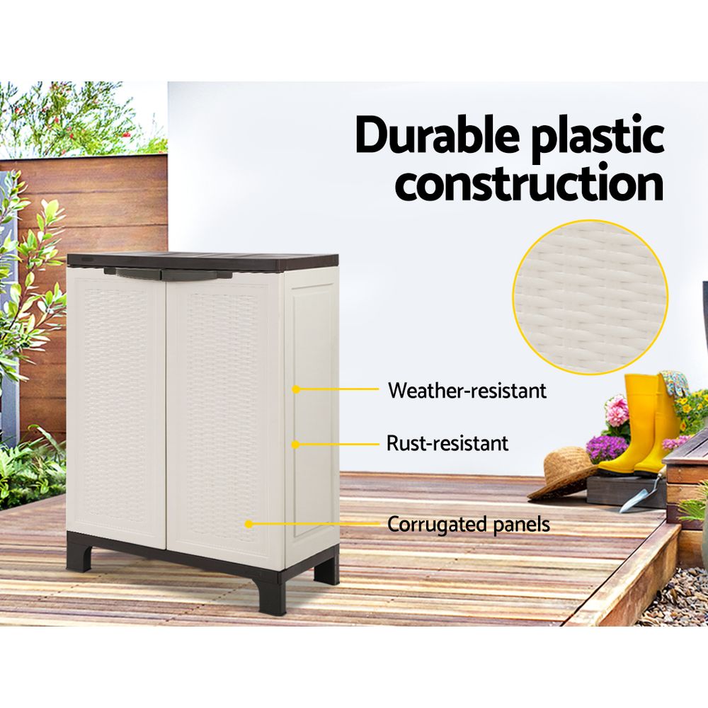 Outdoor Storage Cabinet Gardeon 92cm Box Lockable Cupboard Garage Rattan Beige