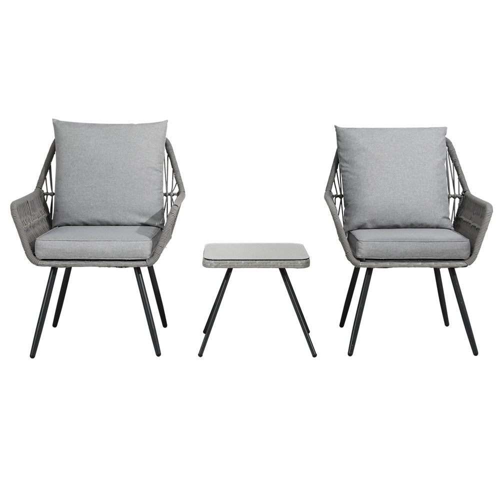 Conversation Set Chat Set Rattan Lounge Setting Gardeon Black