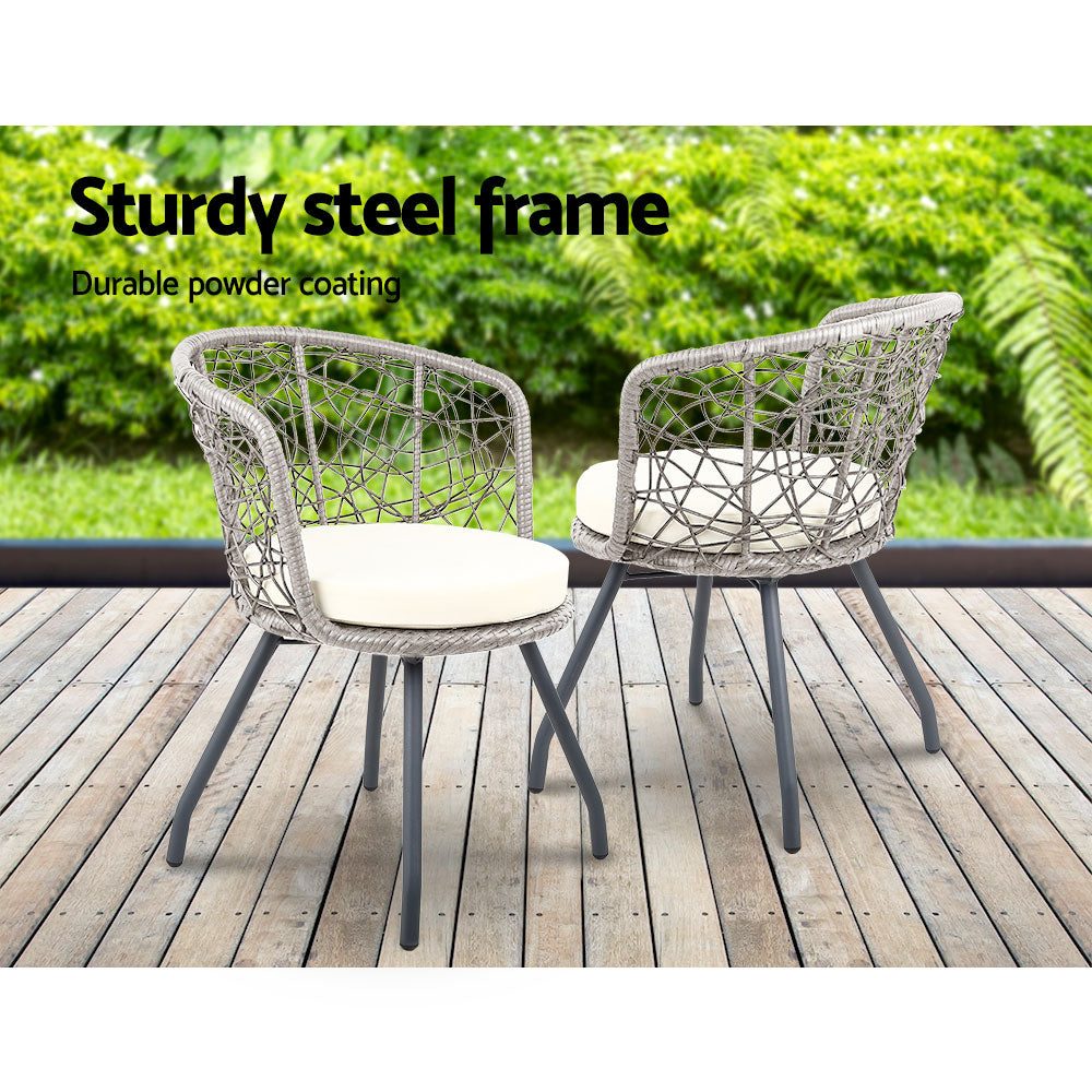 Conversation Set 3PC Rattan Web Gardeon Outdoor Table Chairs Grey