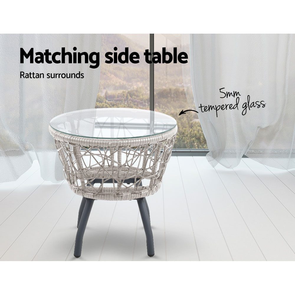 Conversation Set 3PC Rattan Web Gardeon Outdoor Table Chairs Grey