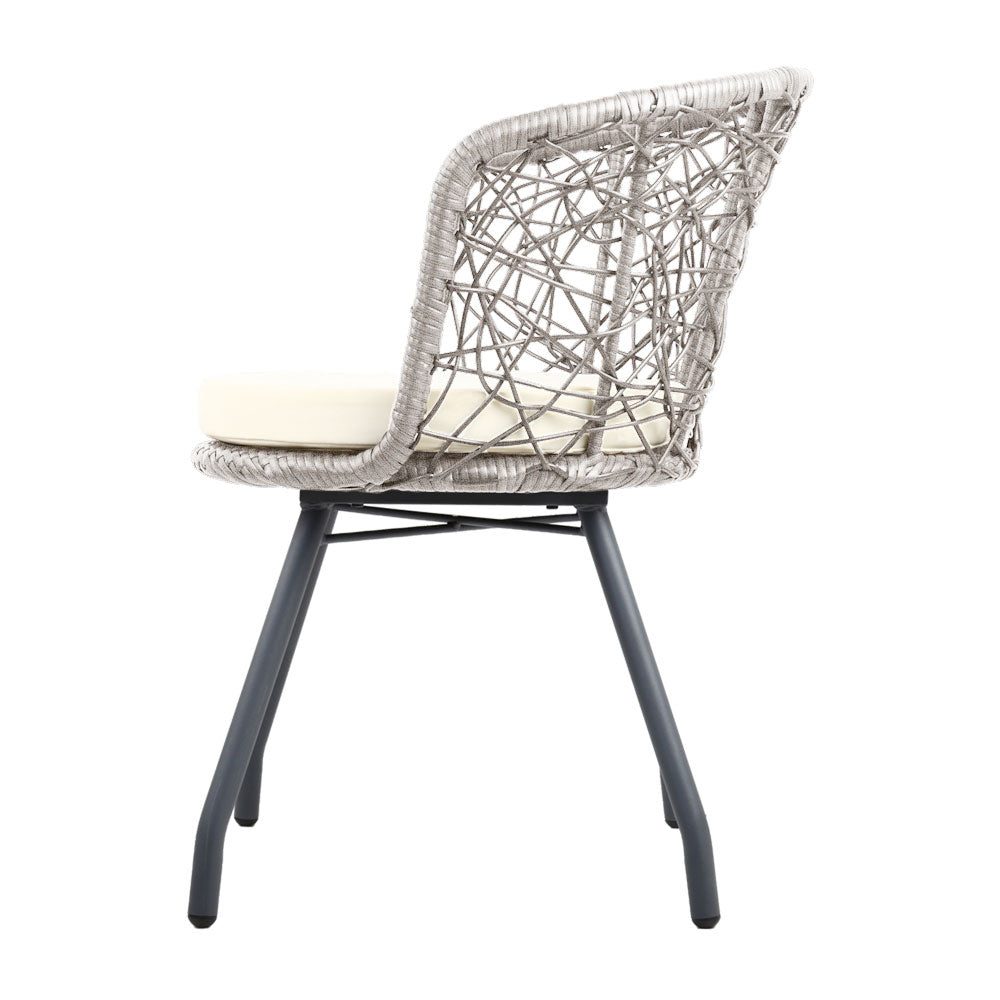 Conversation Set 3PC Rattan Web Gardeon Outdoor Table Chairs Grey