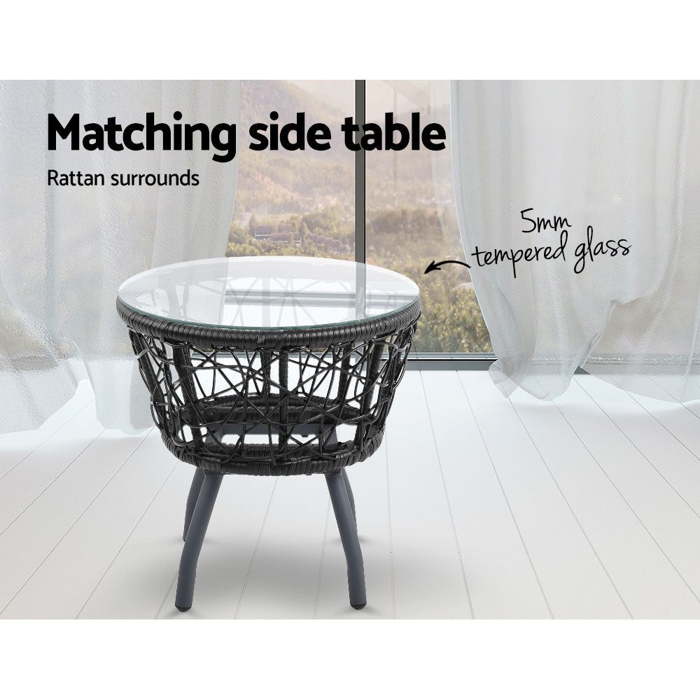 Conversation Set 3PC Rattan Web Gardeon Outdoor Table Chairs Black