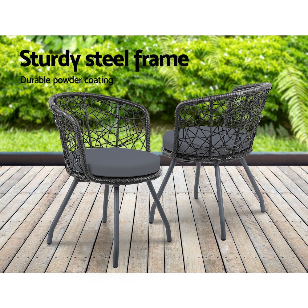 Conversation Set 3PC Rattan Web Gardeon Outdoor Table Chairs Black