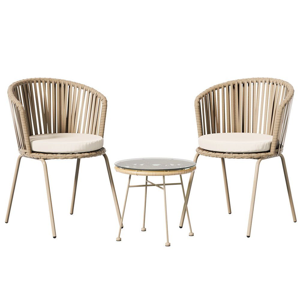 Conversation Set Patio Furniture Rope Beige