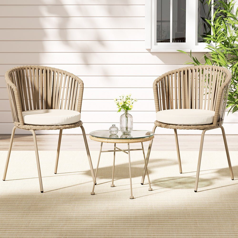 Conversation Set Patio Furniture Rope Beige