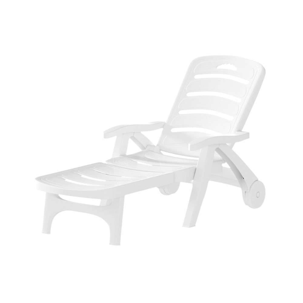 Sun Lounger Chair Folding Chaise Lounge Wheels Outdoor White