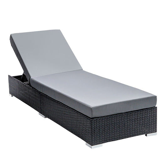 Sun Lounge with Extra Beige & Red Covers Rattan - Single Bed
