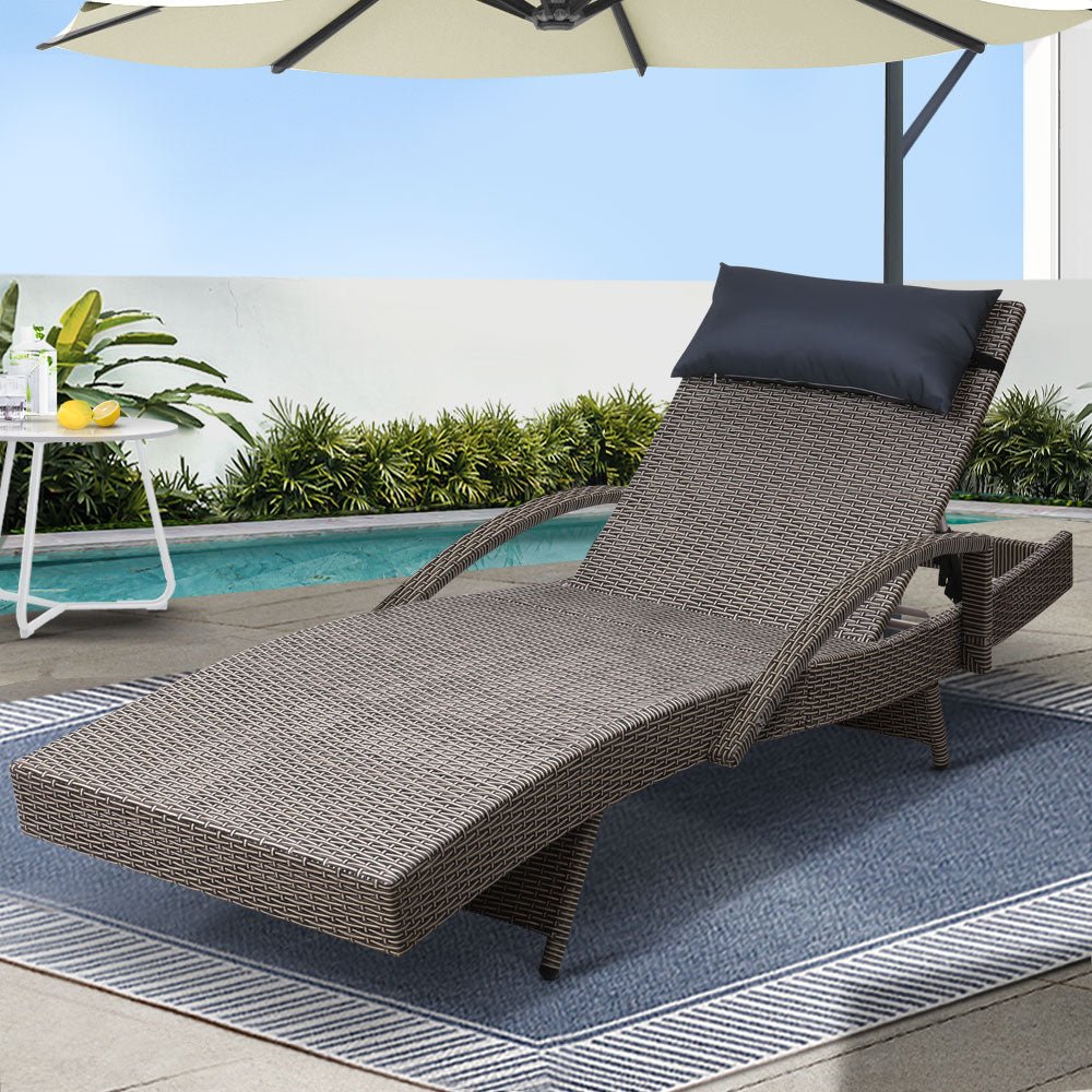 Sun Lounge Outdoor Furniture Lounger Beach with Armrest Beige