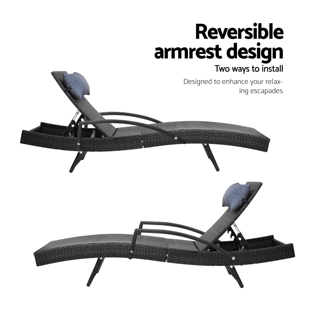 Sun Lounge Outdoor Furniture Lounger Beach with Armrest Black