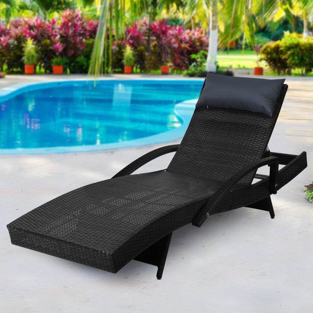 Sun Lounge Outdoor Furniture Lounger Beach with Armrest Black