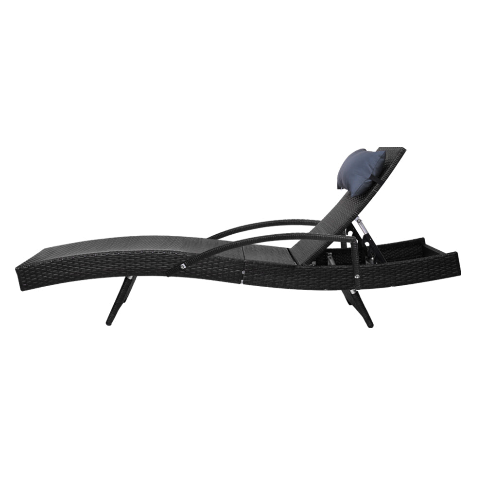 Sun Lounge Outdoor Furniture Lounger Beach with Armrest Black