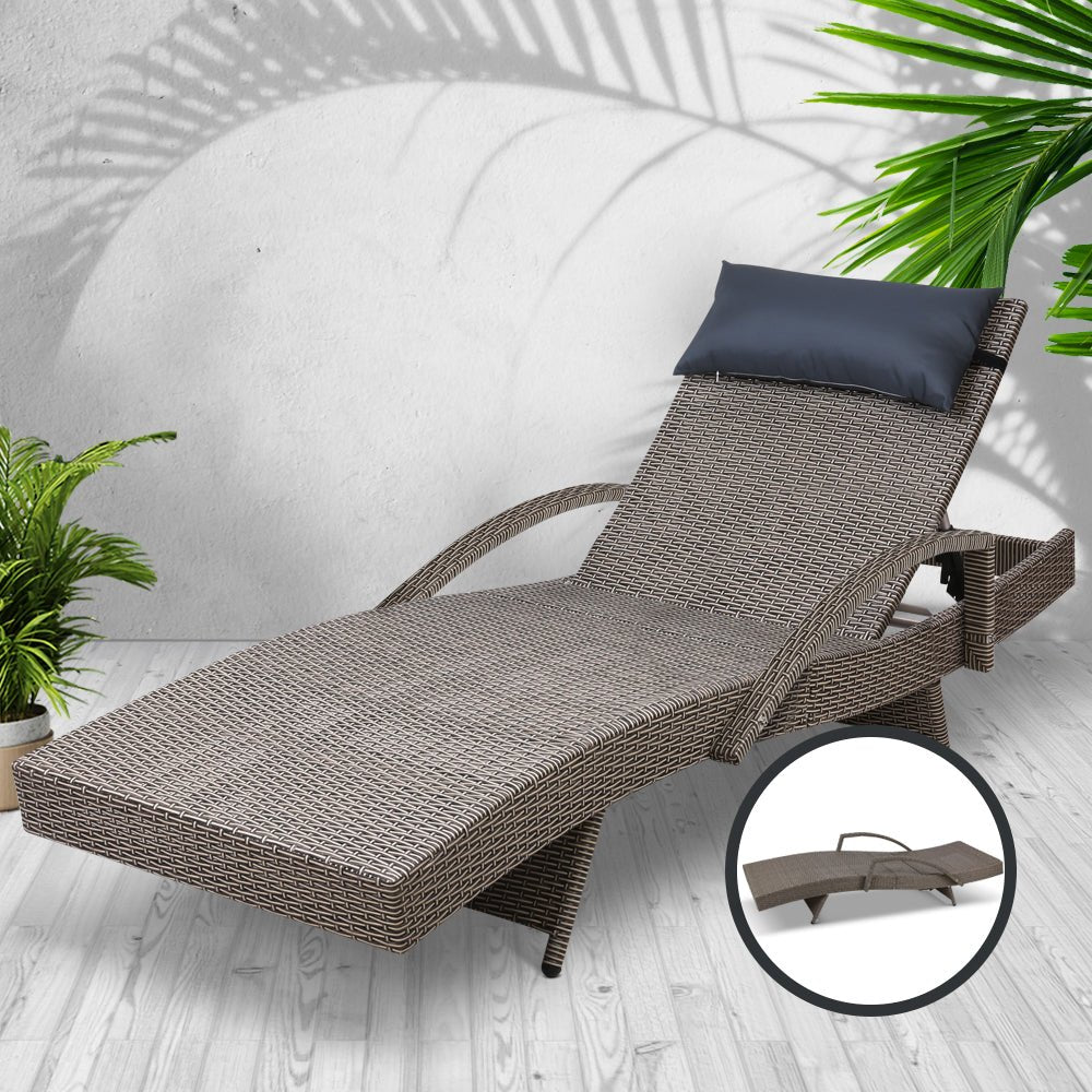 Sun Lounge Outdoor Furniture Lounger Beach with Armrest Beige
