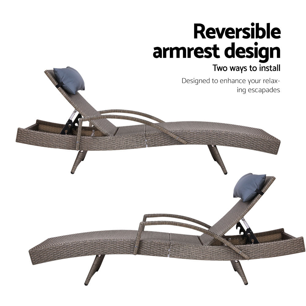 Sun Lounge Outdoor Furniture Lounger Beach with Armrest Beige