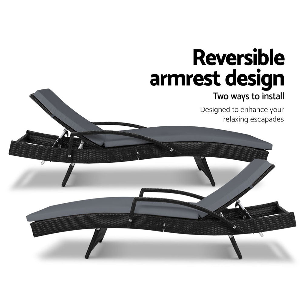 Sun Lounge Outdoor Wicker Lounger - Black & Grey