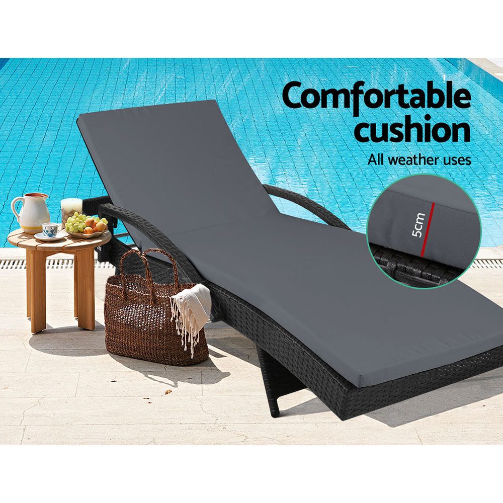 Sun Lounge Outdoor Wicker Lounger - Black & Grey