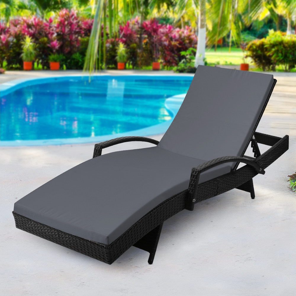Sun Lounge Outdoor Wicker Lounger - Black & Grey