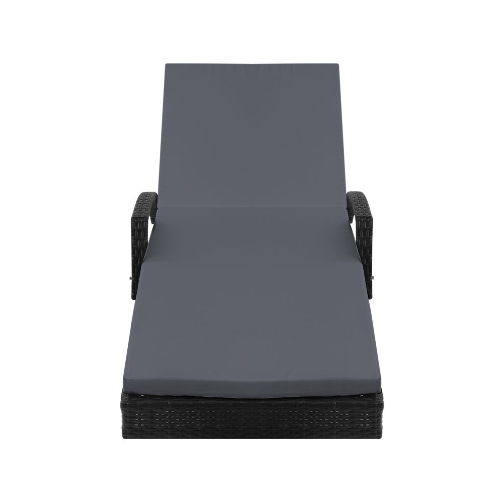 Sun Lounge Outdoor Wicker Lounger - Black & Grey