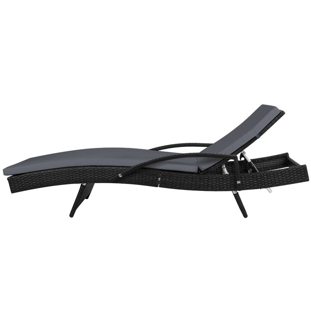Sun Lounge Outdoor Wicker Lounger - Black & Grey