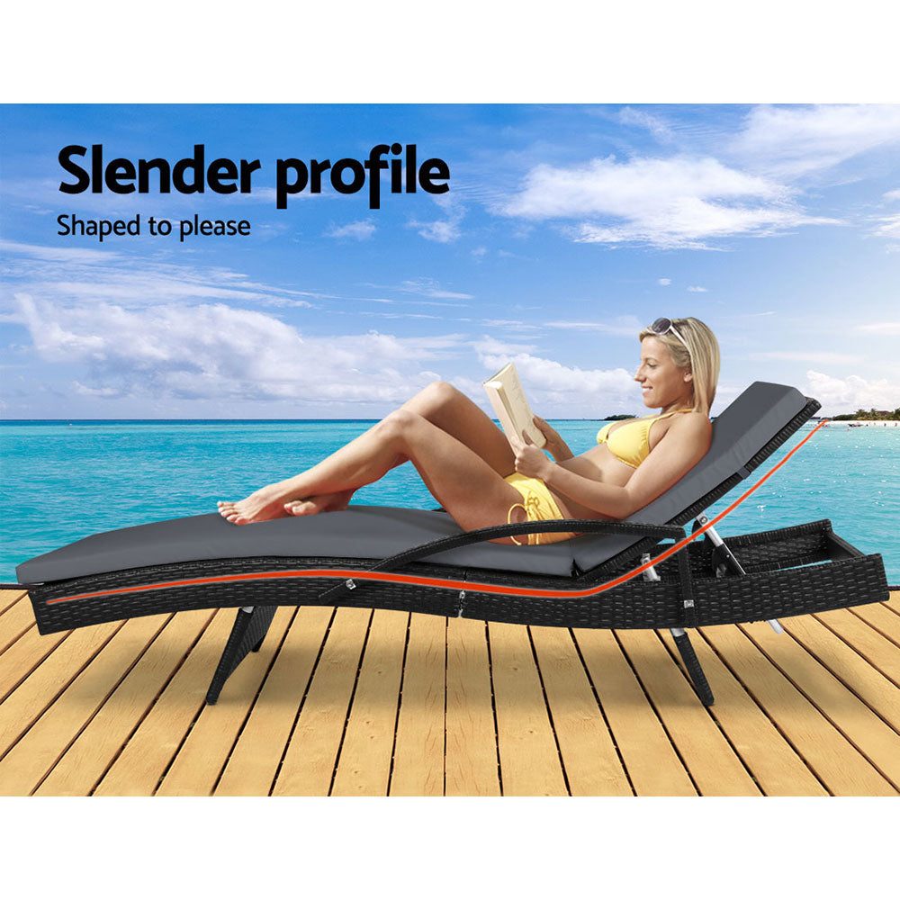 Sun Lounge Outdoor Wicker Lounger - Black & Grey