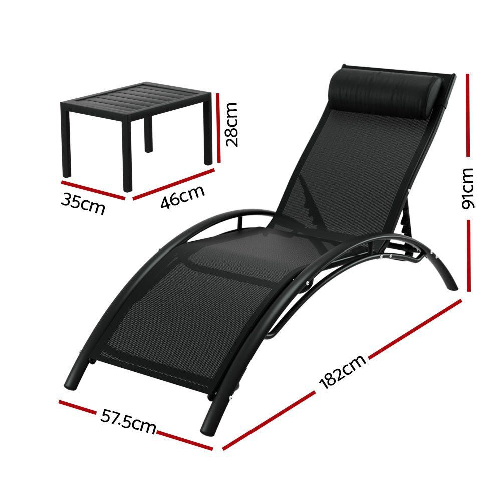 Sun Lounge Set Chaise Lounger 2 Chairs with Matching Table